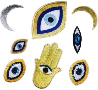 Embroidery Cartoon Pink Mouth/Golden Thread Eye/Hand/Planet Embroidery Patches 