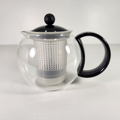 BODUM ASSAM Black Handle Lid Clear Plastic Tea Basket French Press Teapot 2Cups