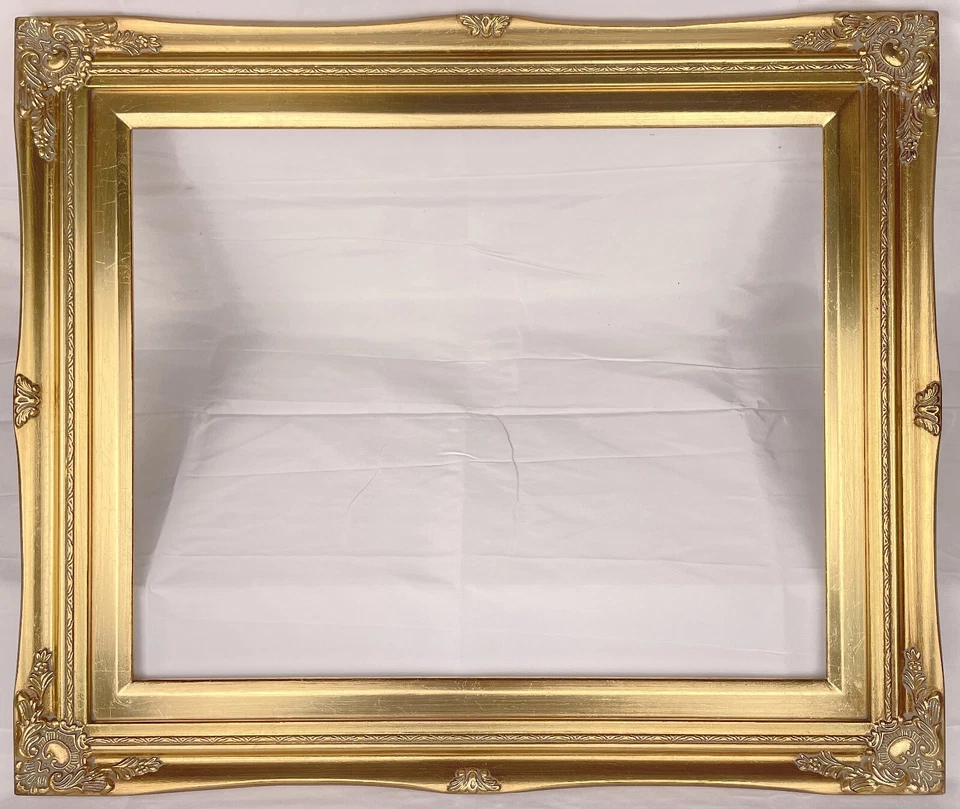 Antique Gold Ornate Baroque Wood Picture Frame Gold Liner 3" Wide - Image 3 of 4