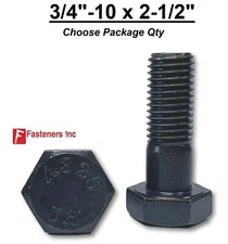 3/4"-10 x 2-1/2" Grade A325 Structural Hex Bolt Plain Black Finish Type 1 Heavy
