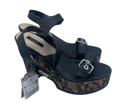 Zara Size 40 (US Size 9) Authentic Genuine Leather Floral Lace Wedges NWT $69.99