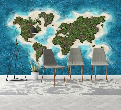 3D Green Continent 203NAO World Map Wallpaper Mural Removable Self-adhesive Amy