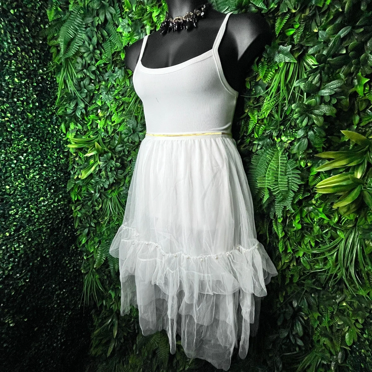 White layered midi skirt top