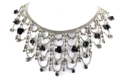 Smokey Fancy Austrian Rhinestone Crystal Fancy Rose Necklace Earrings A 48287