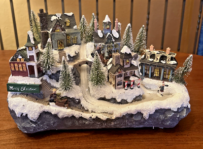 クリスマス ビレッジ ライト VTG CHRISTMAS Fiber Optic Winter Village Ice Skating Sledding