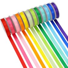 Rainbow Ribbon 12 Color Double Face Solid Color Satin Ribbon for Gift Wrappin...
