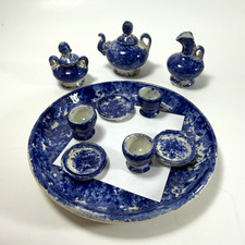 1:12 Hand-made Blue  White Ceramic Miniature Tea  Coffee Set Dollhouse