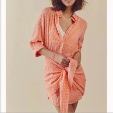Free People Wrap Dress Size S 4/6 Rillo Orange Button Front Tie Waist Mini Shirt