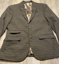 Paisley  Gray Men  s Gingham Check Blazer Skinny Fit Monarch Butterfly Lined 38s
