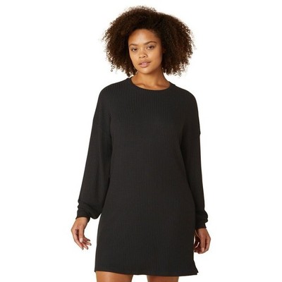 Beyond Yoga No Stress Dress S Black Ribbed Knit Soft Long Sleeve Mini NWT |  eBay