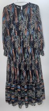 Eten Mixed Print Maxi Dress Prairie Ruffle Lined Long Sleeve Boho Trad Wife XL 