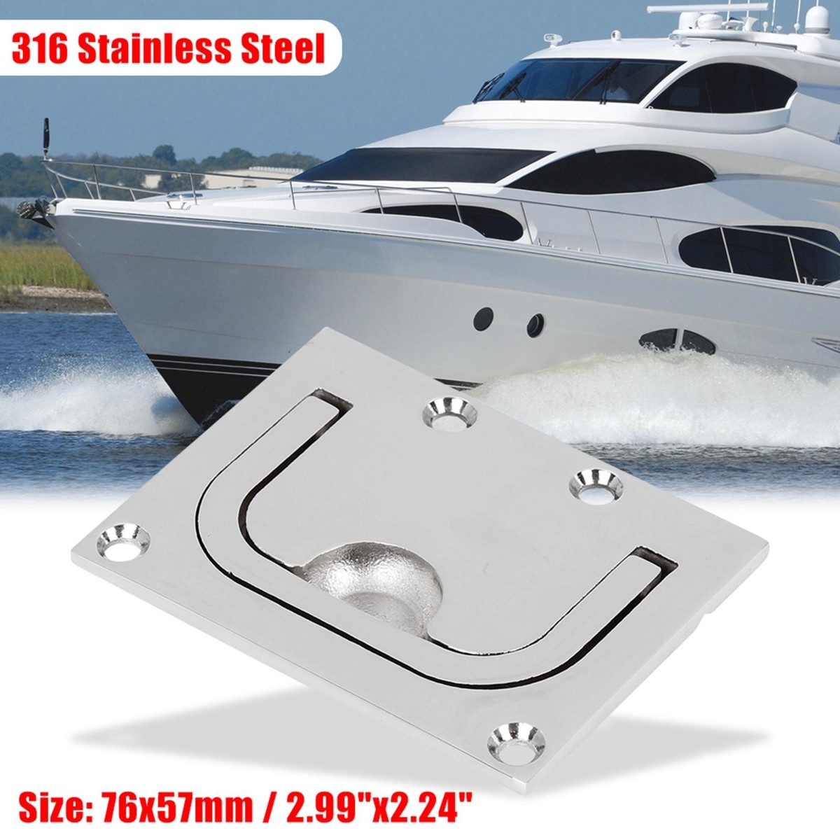 MARINE CITY 316 Stainless Steel Flush Mount Boat Hatch Ring - 3-Point Fixing Deck Hatch Pull Handle
