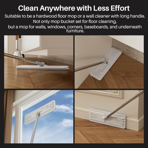 Mop and Bucket Set with Wringer, Flat Mops for Floor Cleaning, Wall Mop Cleaner - Picture 5 of 11