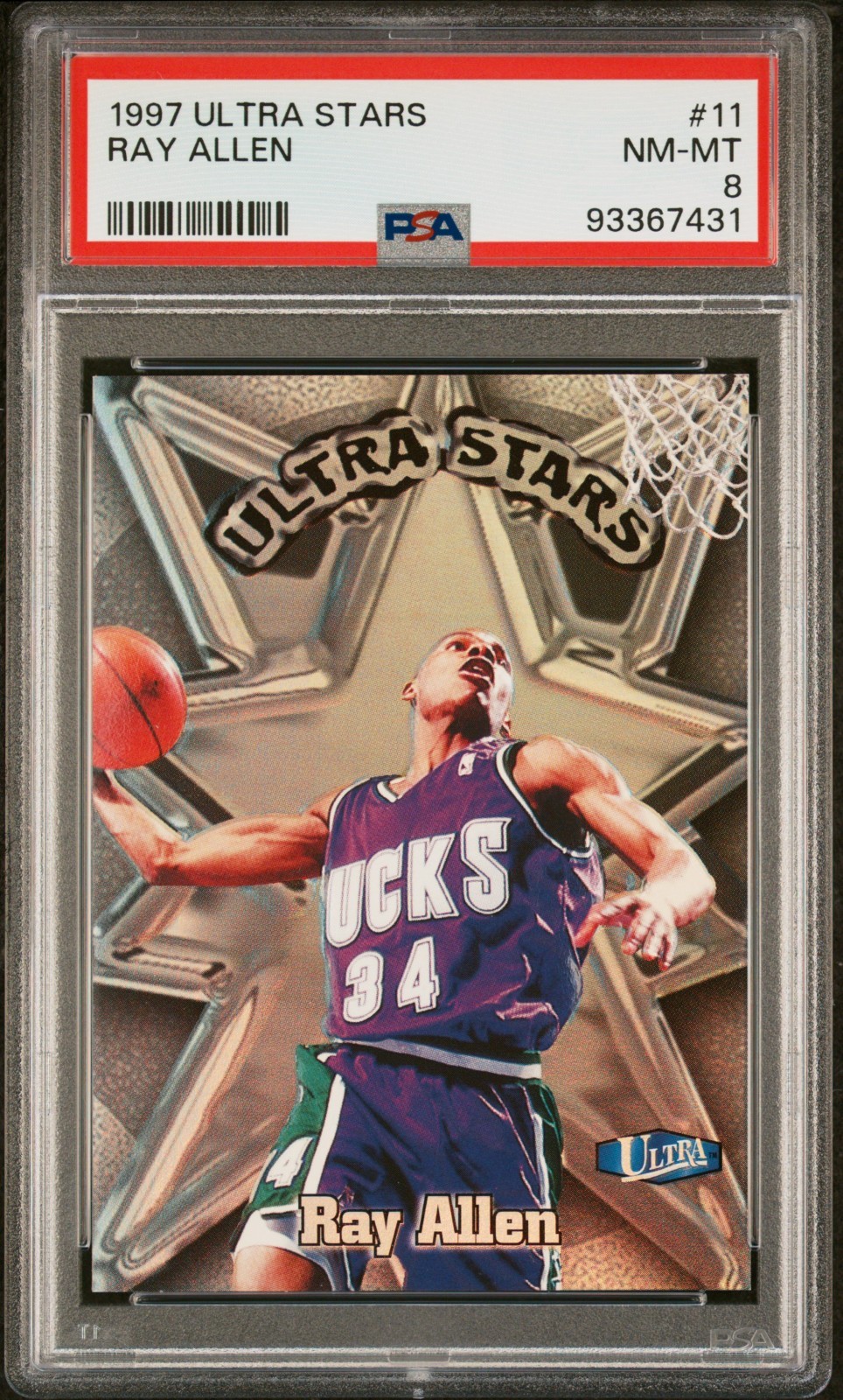 1997-98 Fleer Ultra #11 Ray Allen Ultra Stars PSA 8 Milwaukee Bucks