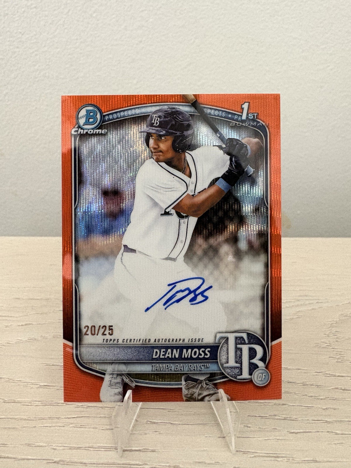 2025 Bowman Draft Dean Moss Chrome Auto 1st Prospect Orange Wave Tampa Rays #/25