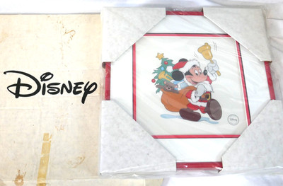 New Disney Mickey Mouse as Santa Claus Framed Sericel Picture with Box and COA