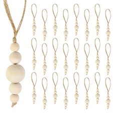 24 Pcs Christmas Tree Ornaments Wood Bead Hanging Decorations Farmhouse Beige