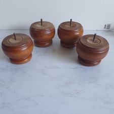 Vtg Turned Set 4 Furniture Wooden Bun Feet Sofa Chair Ottoman Footstool Legs