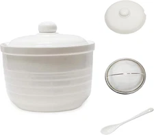 Ceramic Bacon Grease Container with Stainless Steel Strainer,Cooking Oil Storage