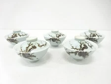 7586879: JAPANESE TEA CEREMONY / LIDDED TEA BOWL CHAWAN / SET OF 5 / UME / IROE