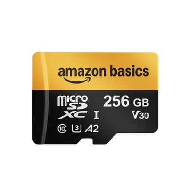 Amazon Basics 256GB Micro SD Card with Reader Adapter, Fast Speed Up to 200MB/s,