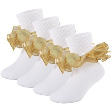 MKYSZLT Girls Ruffle Socks Toddler Girl Gold 2-4T, Ruffles - 4 Pairs