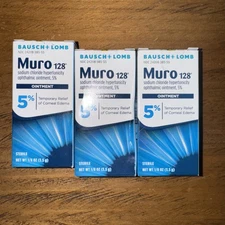 Lot of 3 Bausch + Lomb Muro 128 Ointment 5% - Net WT 1/8 OZ (3.5g) - 