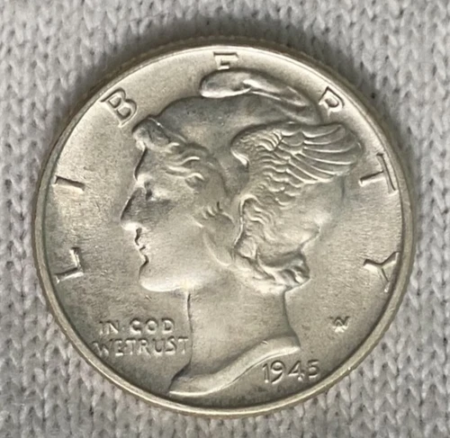 1945 P Mercury SILVER Dime !!Uncirculated!! Great Details&Luster*Free Shipping*