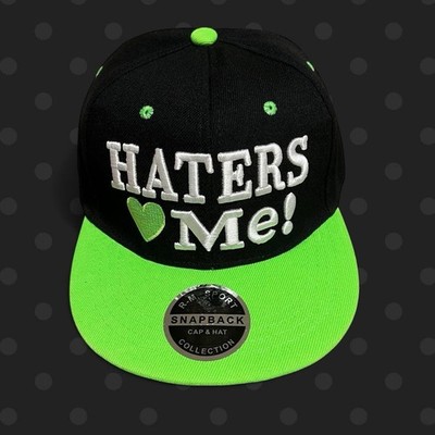 R.M. Sport 'Haters Love Me!' Black Green Adjustable Snapback Hat Men Funny