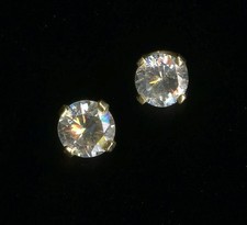 14K .85 Gram Fine Solid Yellow Gold 4mm Clear Crystal CZ Solitaire Earrings -KP