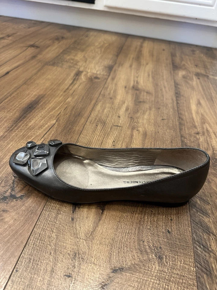 Sapatilhas de balé Diane von Furstenberg DVF femininas cinza designer enfeitadas tamanho 8 - Imagem 3 de 4