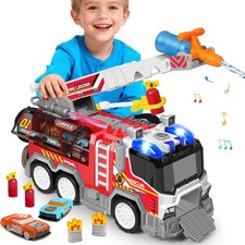 Big Fire Trucks for Toddlers 3 4 5 6 7 with 2PCS Ejecting Race Cars 15 Inches