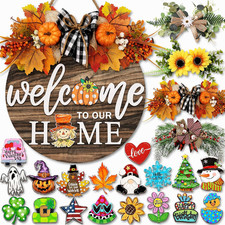 Interchangeable Welcome Sign for Front Door with 4 Seasonal Wreaths 21 Changeabl