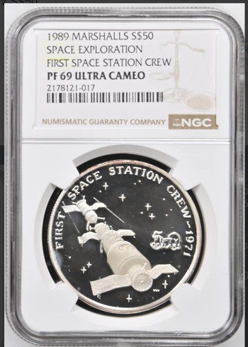 1989 Marshall Islands 50 dollars 1st Space Station Crew PR69 NGC PF69