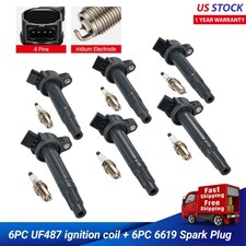 6X Spark Plugs & Ignition Coils Bobinas UF487 For 2008-2015 Toyota Highlander