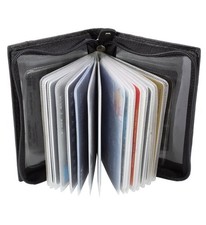 RFID Black Genuine Leather Business Card Holder ID Pocket Organizer Zip Wallet