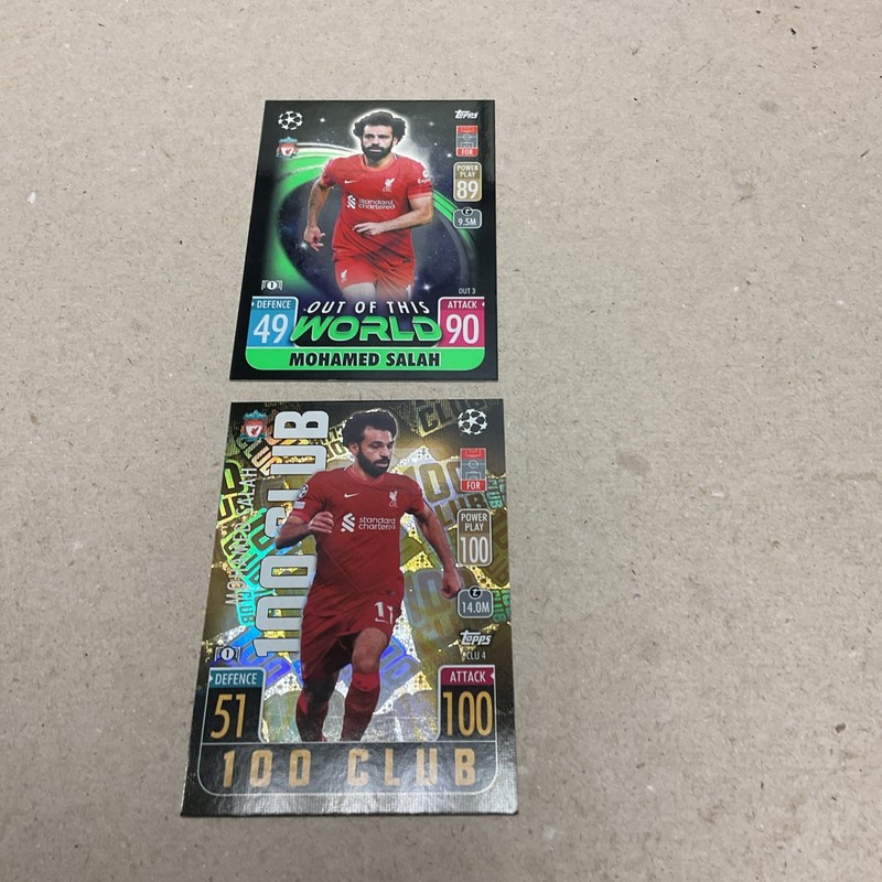 2021/22 Topps Match Attax Liverpool Mohamed Salah Out World & 100 Club (2) Card