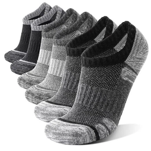 Merino Wool Hiking Running No Show Socks for Women Men Thick Medium Grey Mixed