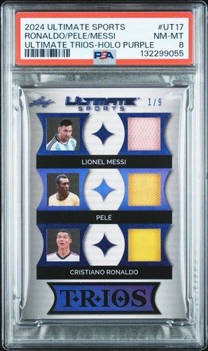2024 Leaf Ultimate Lionel Messi Pele Cristiano Ronaldo Game Worn Patch /9 PSA 8