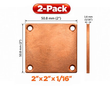 (2-Pack) Pure Copper Plate 2" x 2" x 1/16" Heat Transfer Heatsink with 4 Holes