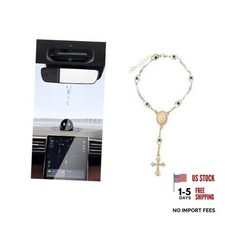 Bling Car Rosary for Rearview Mirror, Hanging Evil Eye Beads Medal Cross Charm
