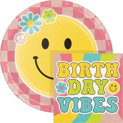 Creative Converting Flower Power Birthday Party Plates and Napkins 48ct