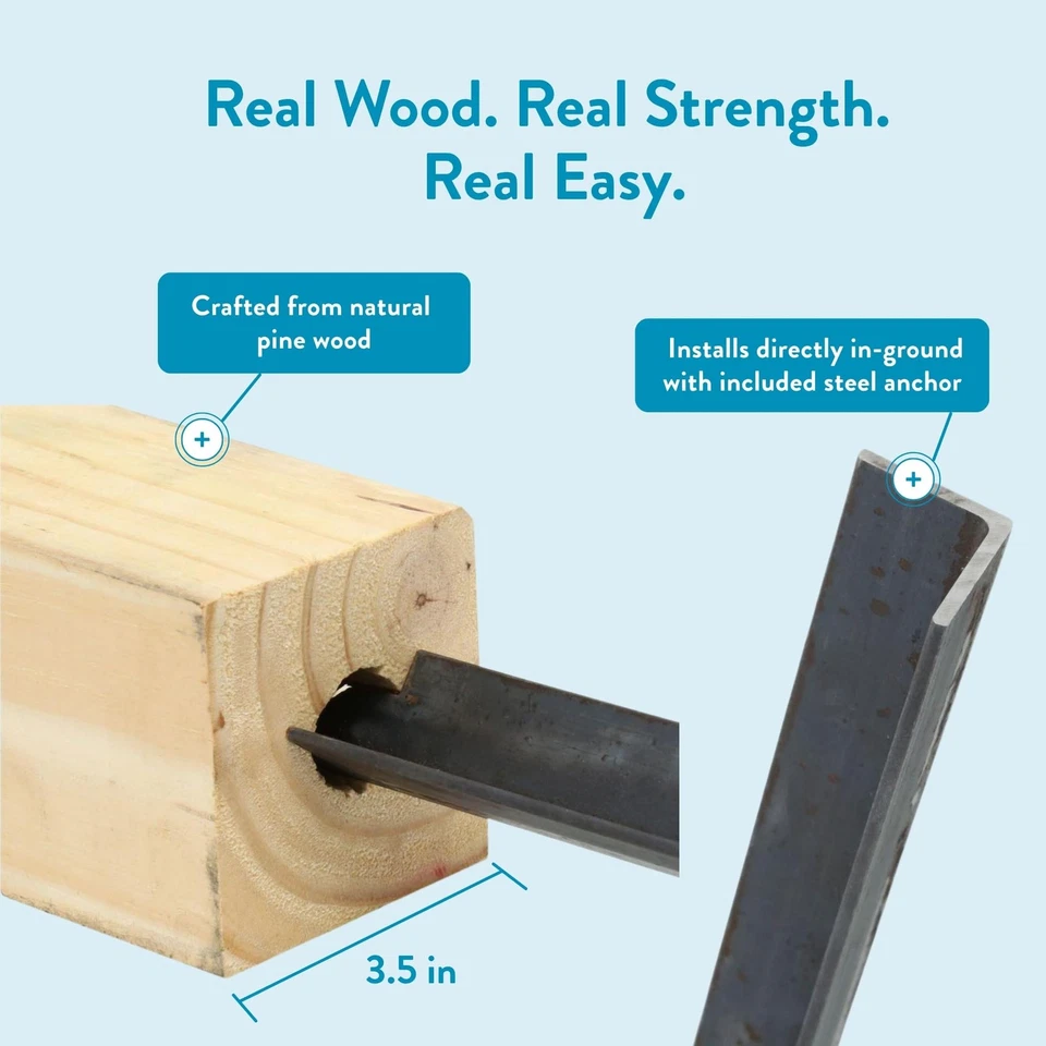 23" Height, No Dig, 4x4 Wooden Pine Post Insert with Anchor Kit for Slip Over... - Image 4 of 4