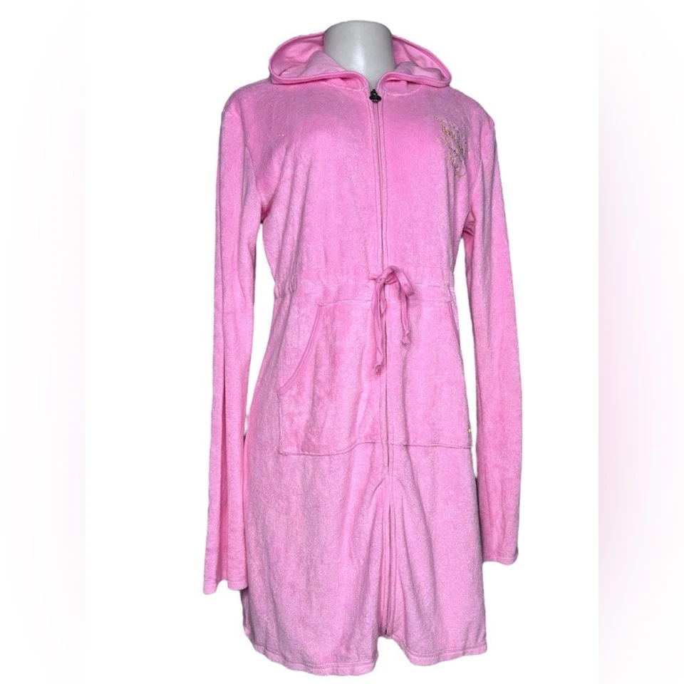 2006 VS ROSA Bata de Terrycloth con Capucha Y2K Juicy Couture Era Vestido de Salón Talla L Foto 2 de 4