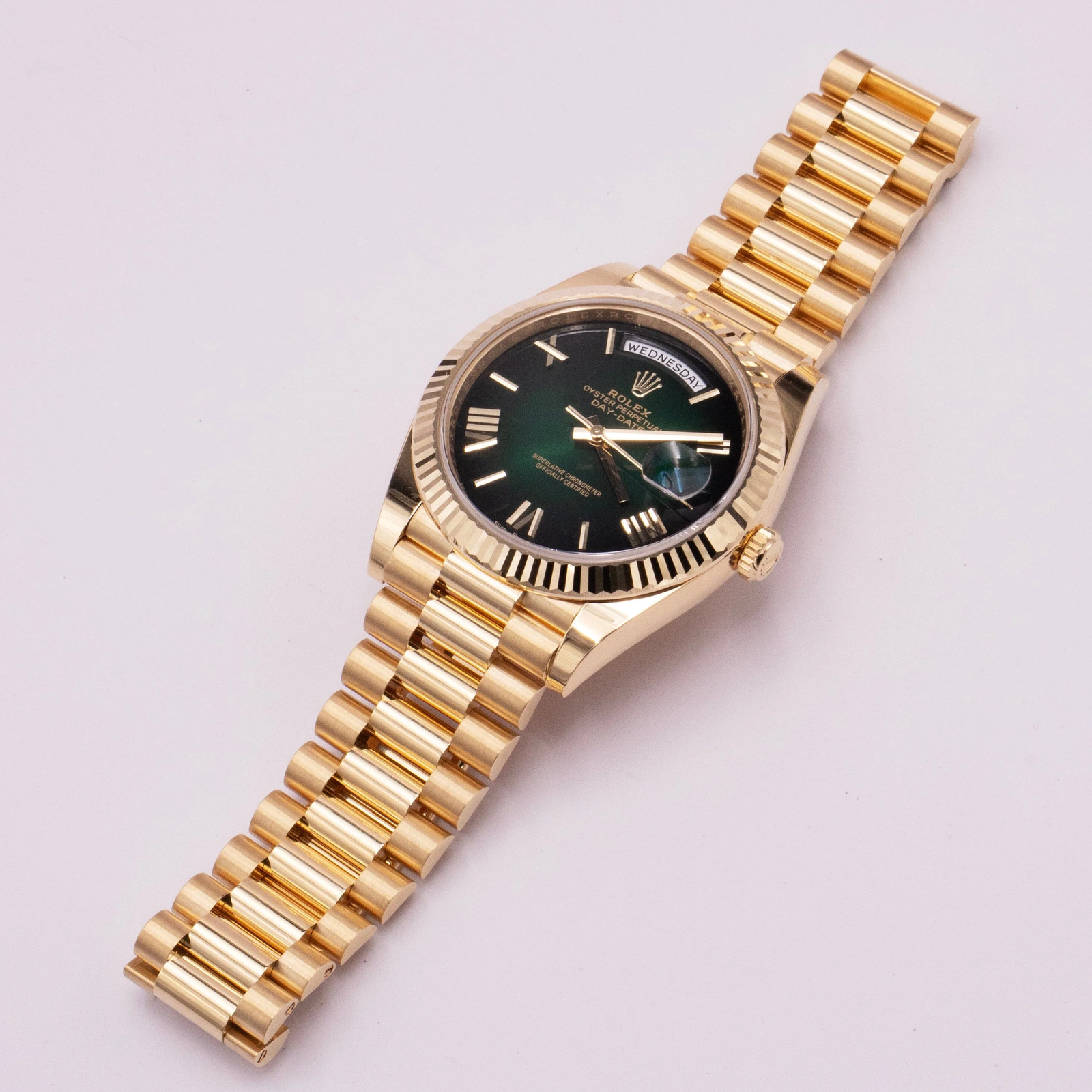 Rolex Day-Date 228238 Green Ombré Dial 18K Yellow Gold Mens Watch Box Papers image 3