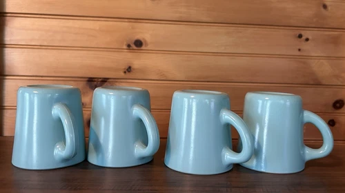 Set of 4 Vintage Hazel Atlas Turquoise Blue Coffee Mugs