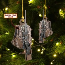 Personalized Hunting Christmas Flat Ornament, Custom Shaped Ornament, Gift Hunti
