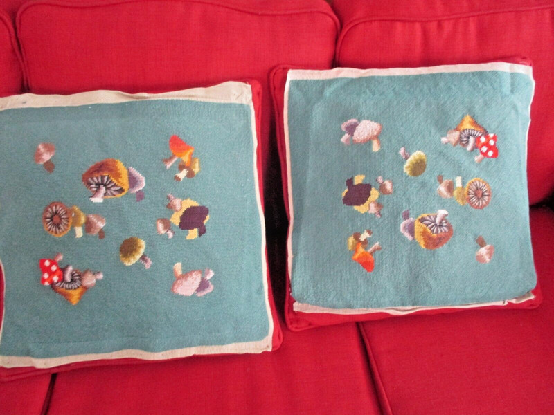 Vintage Wool Handmade Needle Point Mooshroom Pillow Covers