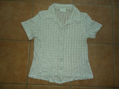 Women blouse size S 36 38 Promod silver gray ice yarn shell pattern short sleeve vest