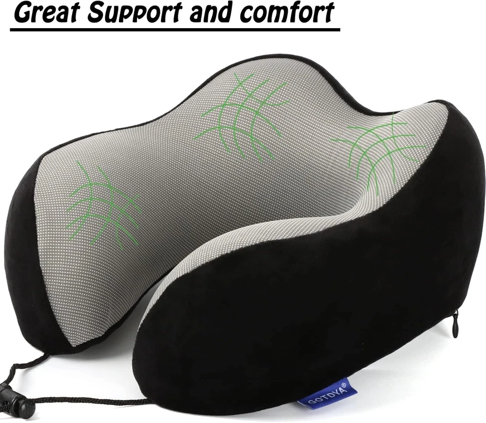 Ultra-Soft 100% Memory Foam Travel Neck Pillow for Sleeping